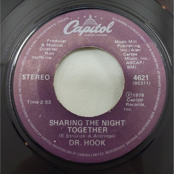 Dr Hook "Sharing the Night Together" 1978 Canada Capitol 4621 7" Vinyl 45 RPM - Picture 3 of 5